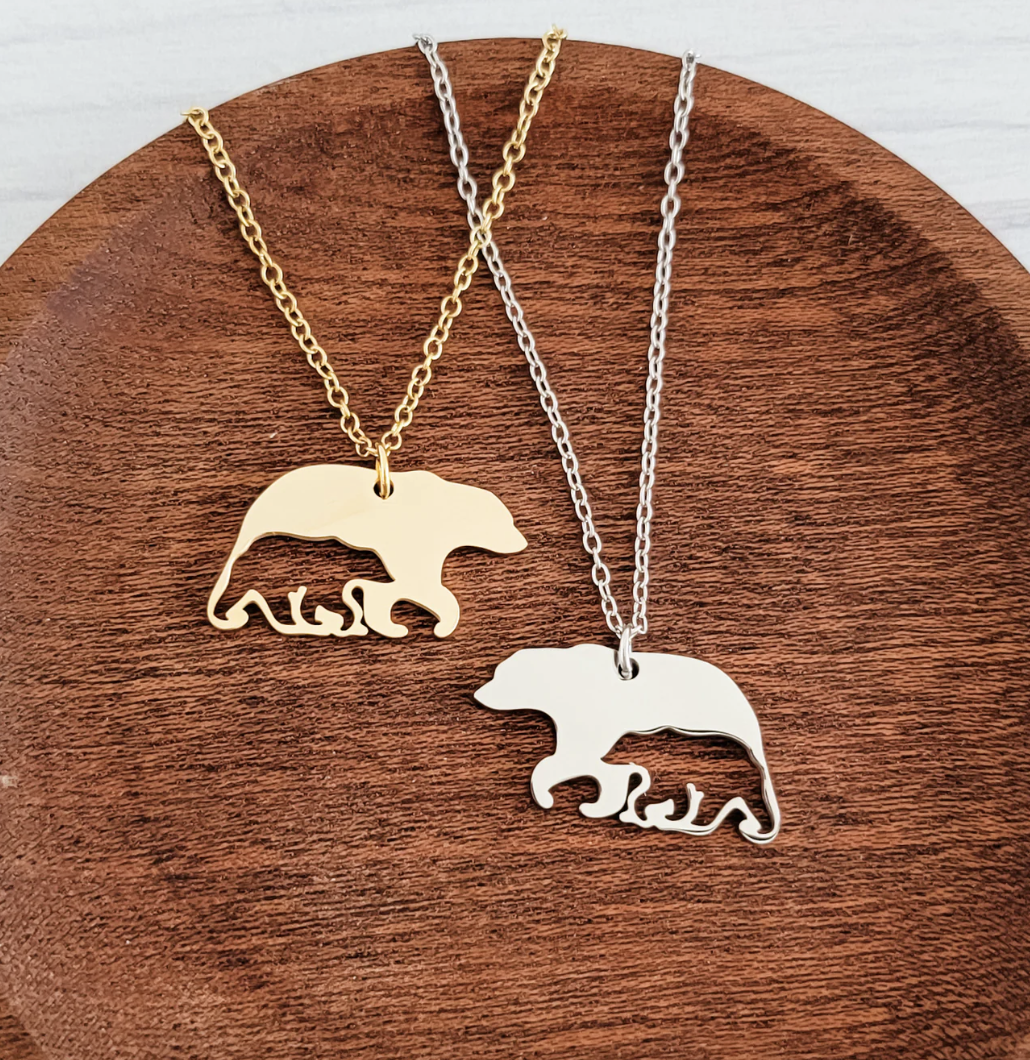Bear and Cub Necklace – Gold or Silver Stainless Steel
