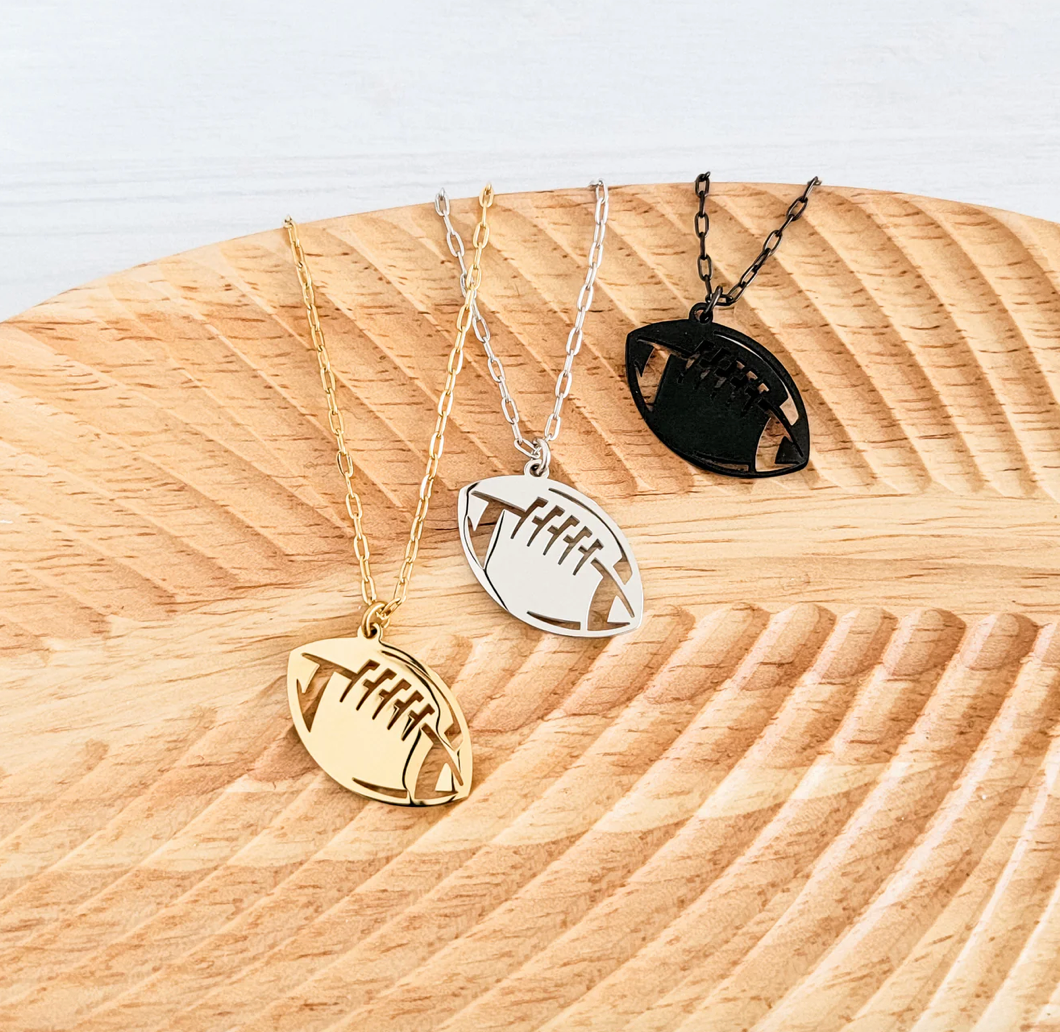 Football Pendant Necklace – Gold, Silver, or Black Stainless Steel