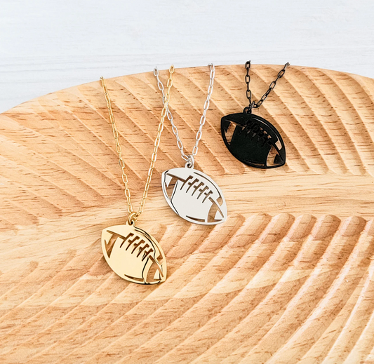 Football Pendant Necklace – Gold, Silver, or Black Stainless Steel