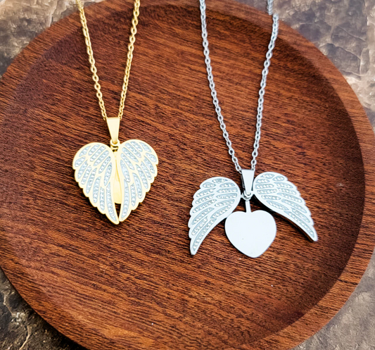 Sparkling Wings Hidden Heart Necklace – Personalized with Pave CZ Detail