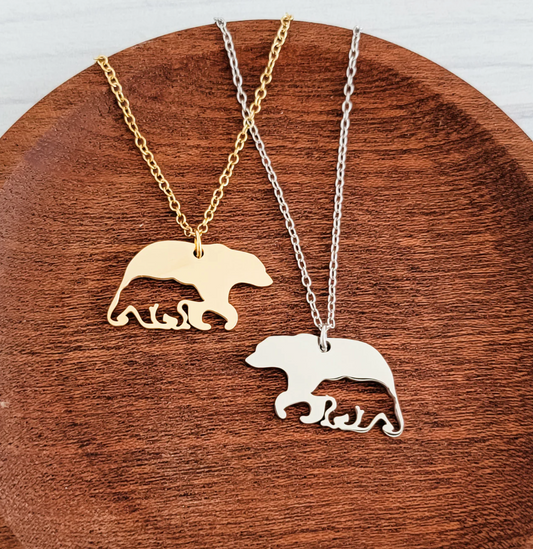Bear and Cub Necklace – Gold or Silver Stainless Steel