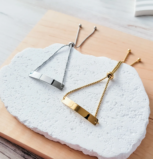 Horizontal Rectangle Bar Bolo Bracelet – Silver or Gold Stainless Steel