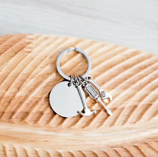 Engravable Tool Trio Keychain – Hammer, Screwdriver & Wrench