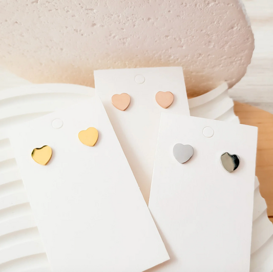 Heart Stud Earrings – Gold, Silver, or Rose Gold Stainless Steel